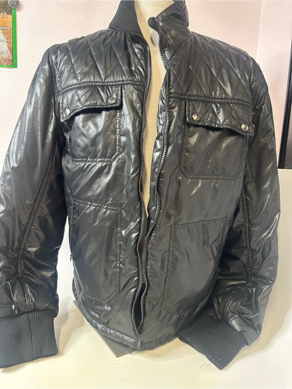 Carbon Black Quilted Bomber Jacket